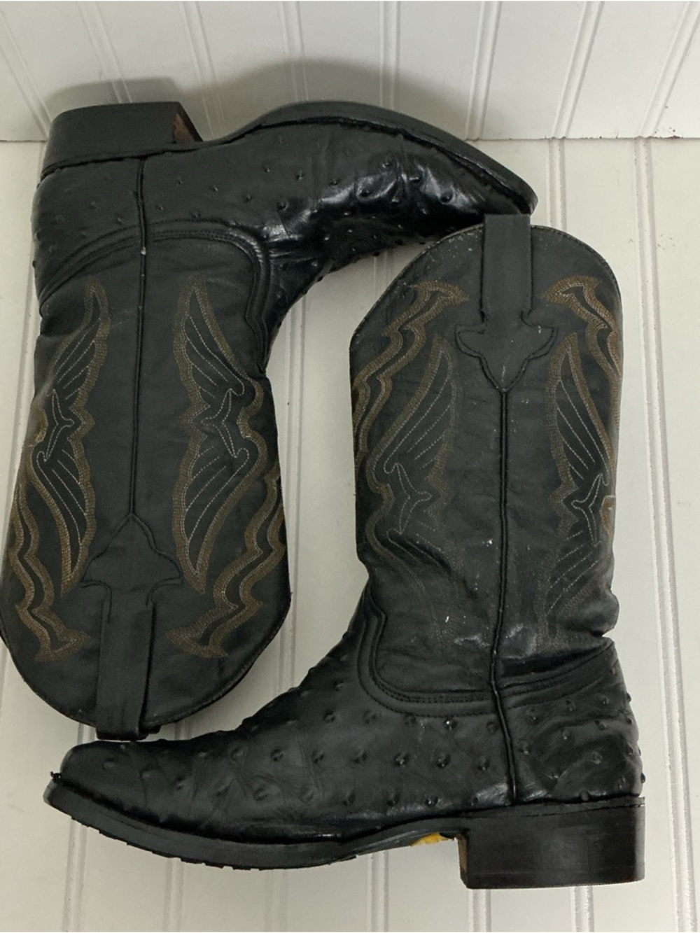 Tierra Blanca Womens USA 7 Mexican 26 Black Leather Vibram Sole Cowboy Boots - Picture 12 of 16